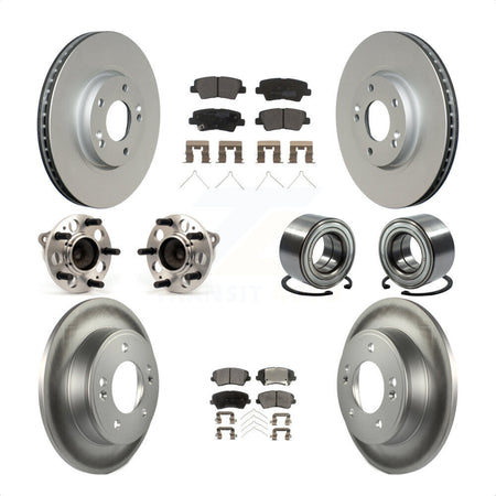 Front Rear Wheel Hub Bearings Assembly Coated Disc Brake Rotors And Semi-Metallic Pads Kit (10Pc) For 2016 Hyundai Veloster Tech SE KBB-114285 by Transit Auto
