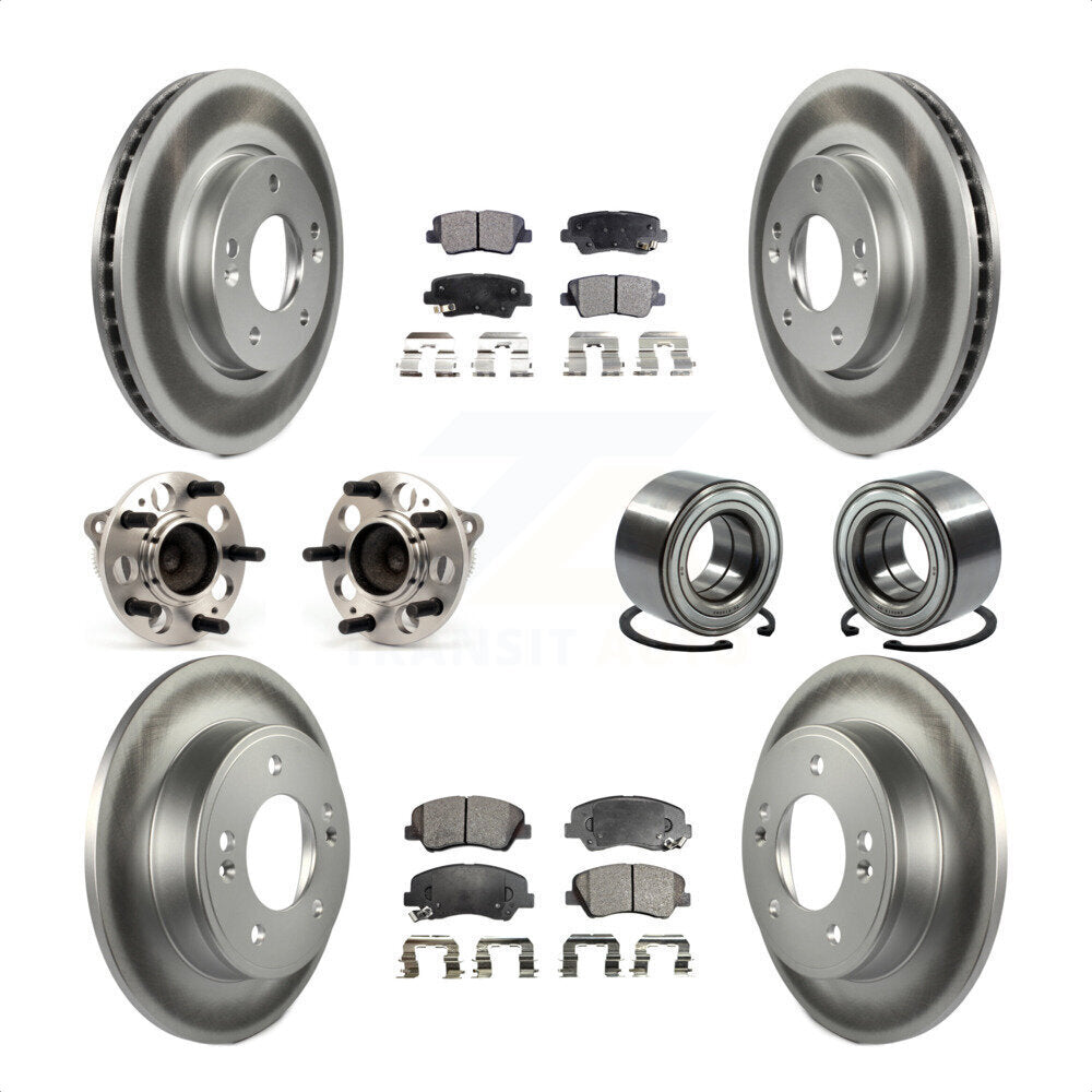 Front Rear Wheel Hub Bearings Assembly Coated Disc Brake Rotors And Semi-Metallic Pads Kit (10Pc) For 2014 Kia Forte5 EX KBB-114286 by Transit Auto