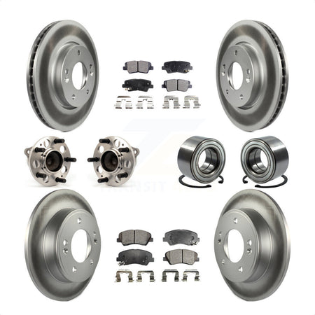 Front Rear Wheel Hub Bearings Assembly Coated Disc Brake Rotors And Semi-Metallic Pads Kit (10Pc) For 2014 Kia Forte5 EX KBB-114286 by Transit Auto