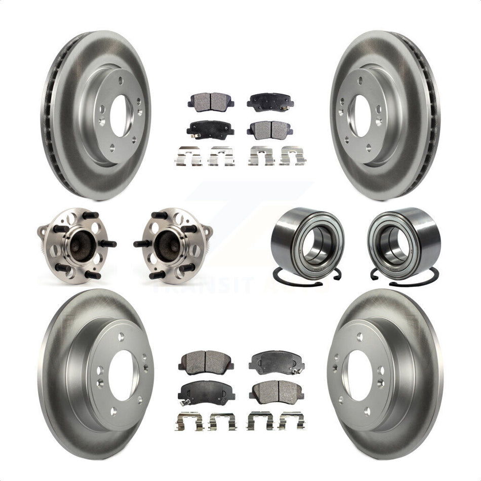 Front Rear Wheel Hub Bearings Assembly Coated Disc Brake Rotors And Semi-Metallic Pads Kit (10Pc) For 2014 Kia Forte5 EX KBB-114286 by Transit Auto