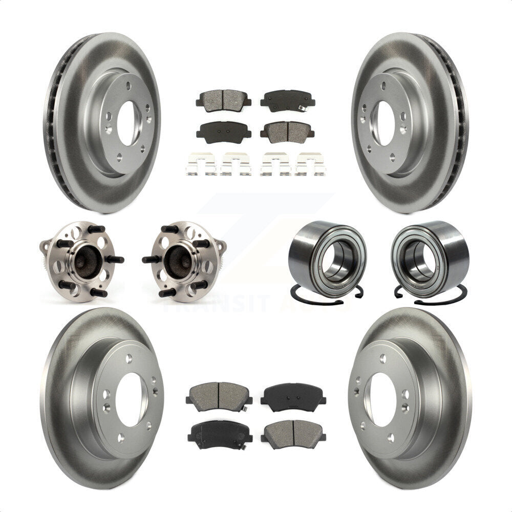 Front Rear Wheel Hub Bearings Assembly Coated Disc Brake Rotors And Semi-Metallic Pads Kit (10Pc) For 2014 Kia Forte5 EX KBB-114322 by Transit Auto