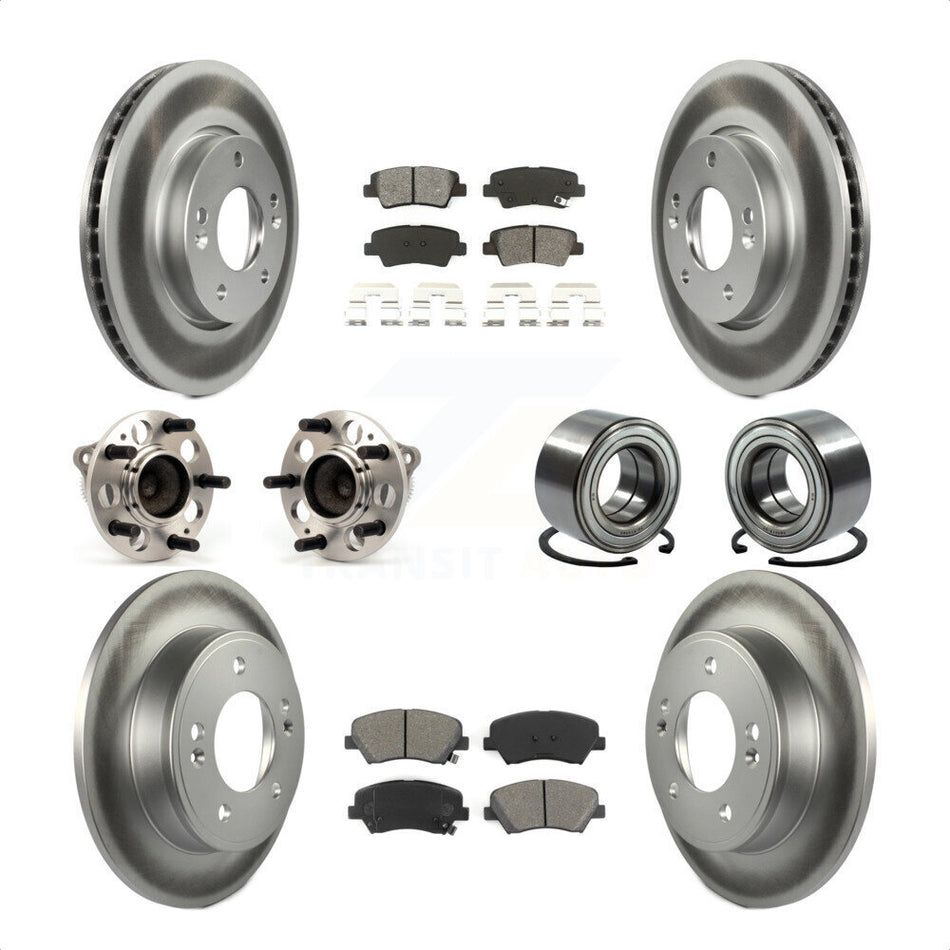 Front Rear Wheel Hub Bearings Assembly Coated Disc Brake Rotors And Semi-Metallic Pads Kit (10Pc) For 2014 Kia Forte5 EX KBB-114322 by Transit Auto