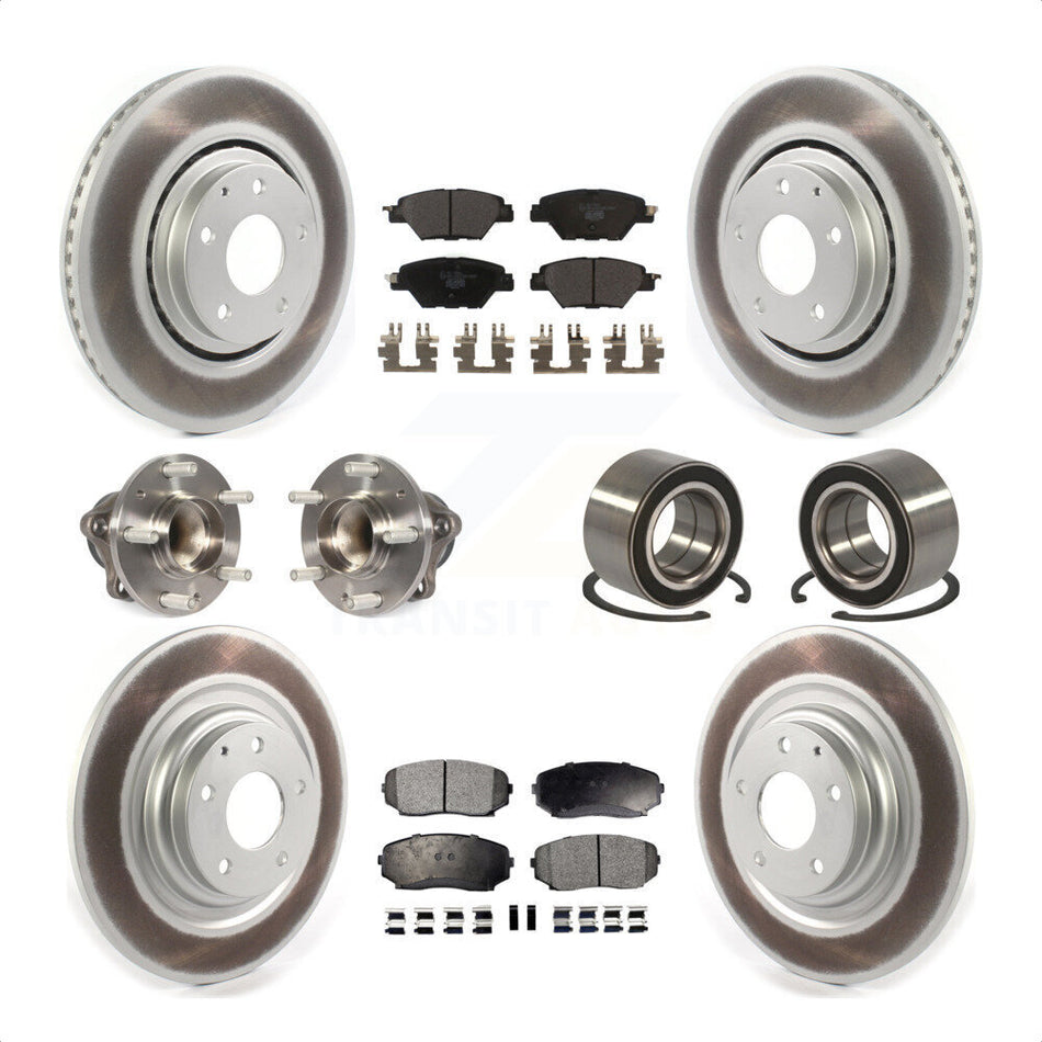 Front Rear Wheel Hub Bearings Assembly Coated Disc Brake Rotors And Ceramic Pads Kit (10Pc) For 2016 Mazda CX-9 FWD KBB-114342 by Transit Auto