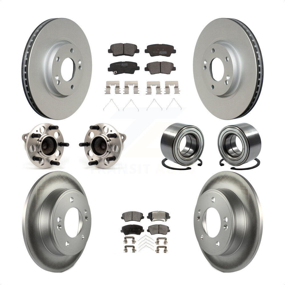 Front Rear Wheel Hub Bearings Assembly Coated Disc Brake Rotors And Ceramic Pads Kit (10Pc) For 2016 Hyundai Veloster Tech SE KBB-114345 by Transit Auto