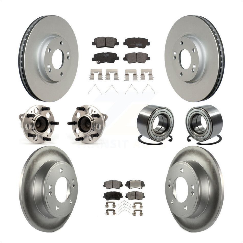 Front Rear Wheel Hub Bearings Assembly Coated Disc Brake Rotors And Ceramic Pads Kit (10Pc) For 2016 Hyundai Veloster Tech SE KBB-114345 by Transit Auto