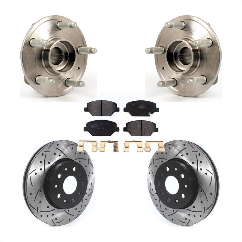 Front Hub Bearing Assembly With Coated Drilled Slotted Disc Brake Rotors And Semi-Metallic Pads Kit For 2016 Chevrolet Camaro LT with 3.6L 2.0L Without Brembo Calipers KBB-114522 by Transit Auto