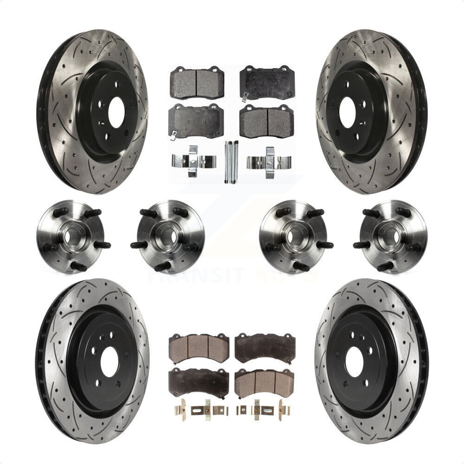 Front Rear Hub Bearings Assembly Coated Disc Brake Rotors And Ceramic Pads Kit (10Pc) For 2014 Chevrolet Camaro ZL1 KBB-114574 by Transit Auto