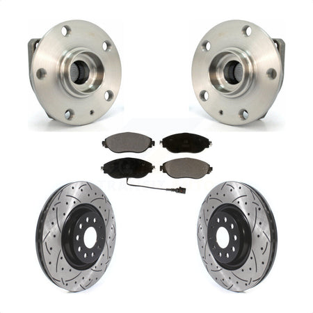 Front Hub Bearing Assembly With Coated Drilled Slotted Disc Brake Rotors And Ceramic Pads Kit For Volkswagen Golf R Audi S3 KBB-114582 by Transit Auto