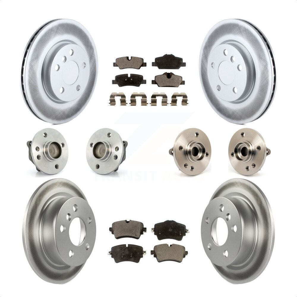 Front Rear Hub Bearing Assembly Coated Disc Brake Rotor And Ceramic Pad Kit (10Pc) For 2015 Mini Cooper Convertible with 2.0L 1.5L With 294mm Diameter 5 Lug Wheels KBB-114733 by Transit Auto