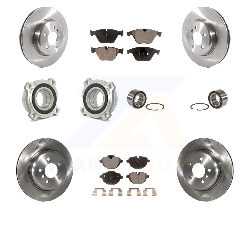 Front Rear Wheel Hub Bearings Assembly Disc Brake Rotors And Semi-Metallic Pads Kit (10Pc) For 2011-2012 BMW 535i xDrive KBB-114888 by Transit Auto