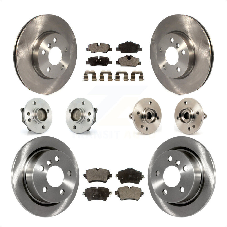 Front Rear Hub Bearing Assembly Disc Brake Rotor And Semi-Metallic Pads Kit (10Pc) For 2015 Mini Cooper Convertible with 2.0L 1.5L With 294mm Diameter 5 Lug Wheels KBB-114923 by Transit Auto