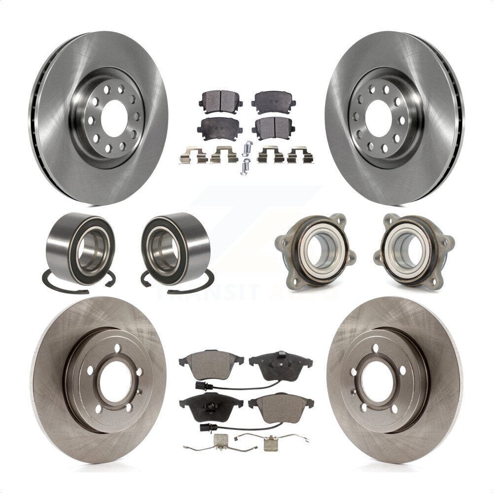 Front Rear Wheel Hub Bearings Assembly Disc Brake Rotors And Semi-Metallic Pads Shoes Kit (10Pc) For Audi A4 Quattro KBB-114927 by Transit Auto