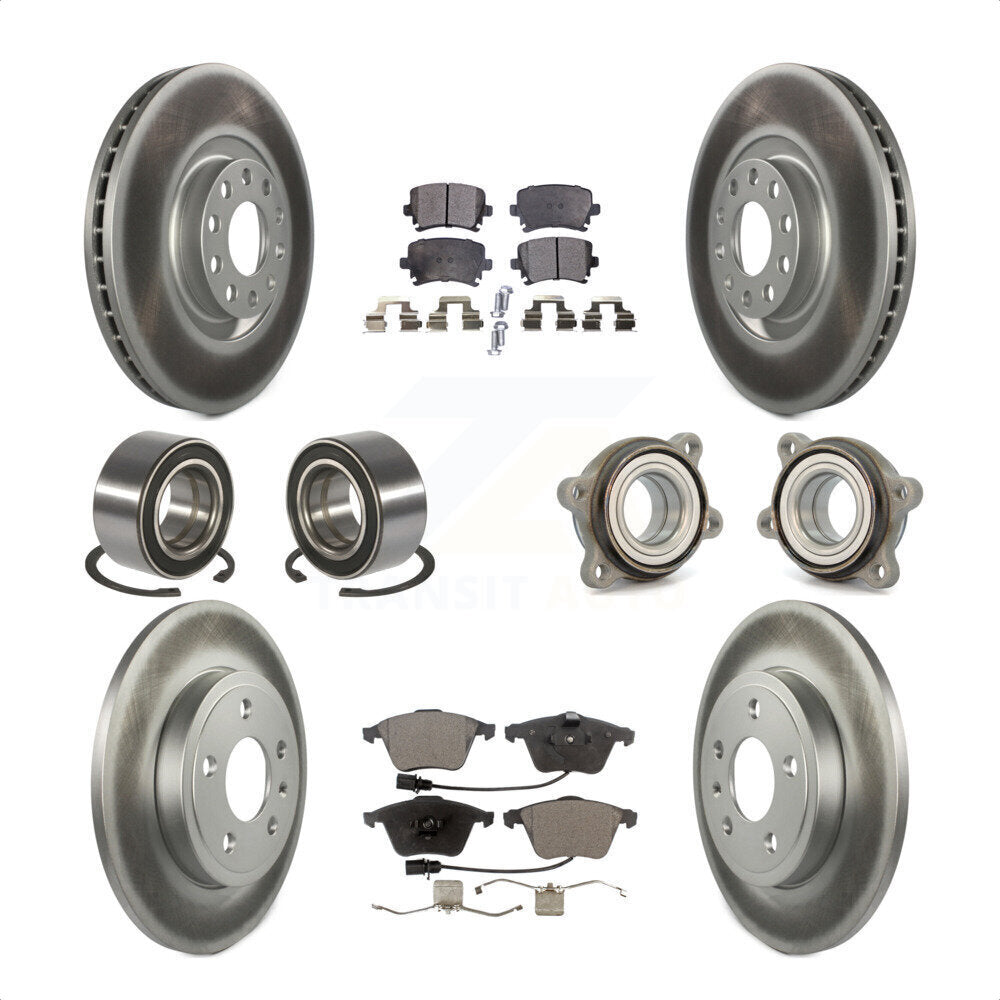 Front Rear Wheel Hub Bearings Assembly Coated Disc Brake Rotors And Semi-Metallic Pads Shoes Kit (10Pc) For Audi A4 Quattro KBB-114953 by Transit Auto