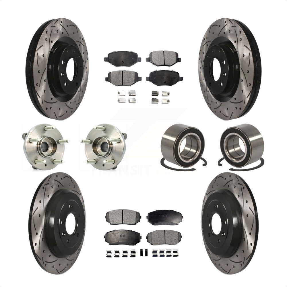 Front Rear Wheel Hub Bearings Assembly Coated Disc Brake Rotors And Semi-Metallic Pads Kit (10Pc) For Ford Edge Lincoln MKX KBB-114998 by Transit Auto
