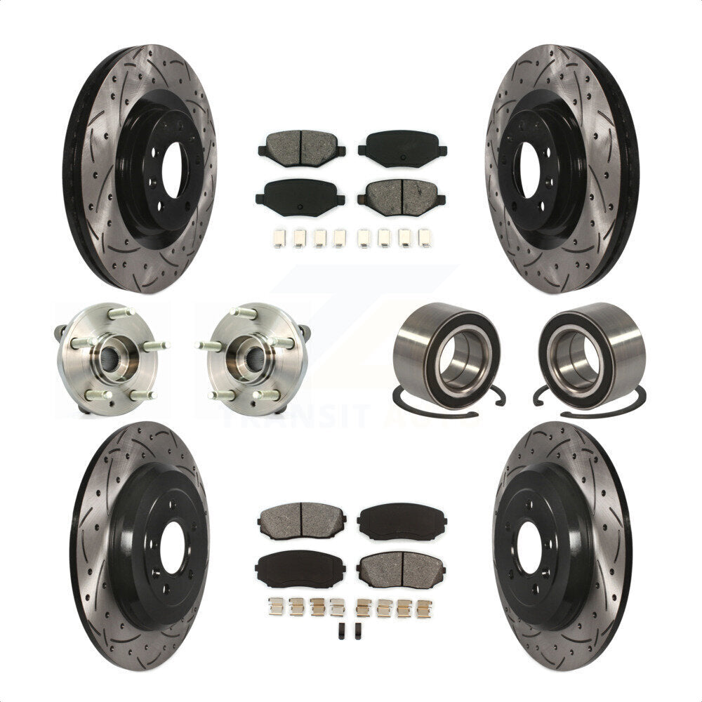 Front Rear Wheel Hub Bearings Assembly Coated Disc Brake Rotors And Semi-Metallic Pads Kit (10Pc) For Ford Edge Lincoln MKX KBB-115003 by Transit Auto