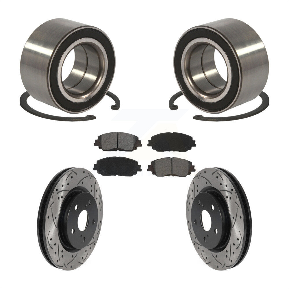 Front Wheel Bearing With Coated Drilled Slotted Disc Brake Rotors And Semi-Metallic Pads Kit For 2018 Toyota Camry KBB-115160 by Transit Auto