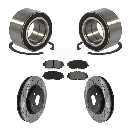 Front Wheel Bearing With Coated Drilled Slotted Disc Brake Rotors And Semi-Metallic Pads Kit For 2018 Toyota Camry KBB-115160 by Transit Auto