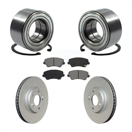 Front Wheel Bearing With Coated Disc Brake Rotors And Semi-Metallic Pads Kit For 2016 Hyundai Veloster Tech SE KBB-115192 by Transit Auto