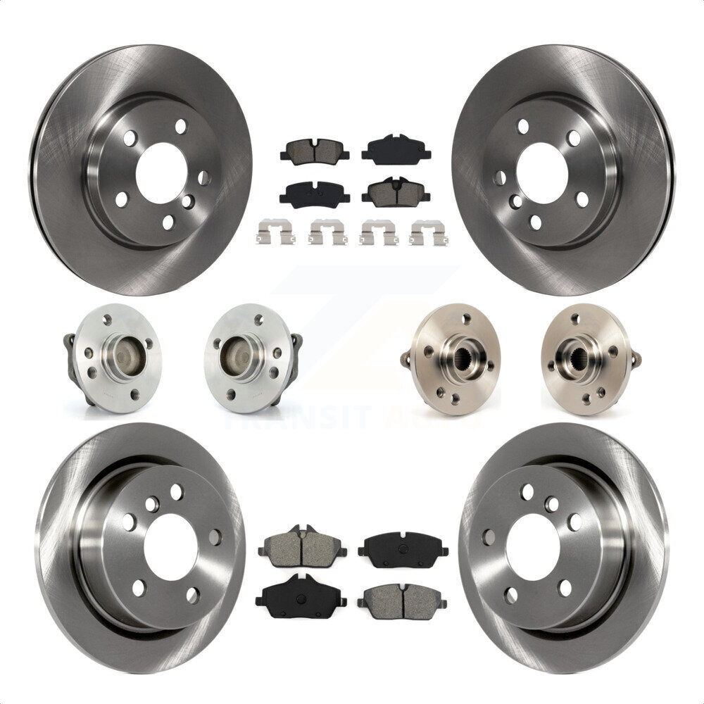 Front Rear Hub Bearing Assembly Disc Brake Rotor And Semi-Metallic Pads Kit (10Pc) For 2015 Mini Cooper Convertible with 2.0L 1.5L With 280mm Diameter 5 Lug Wheels KBB-115224 by Transit Auto