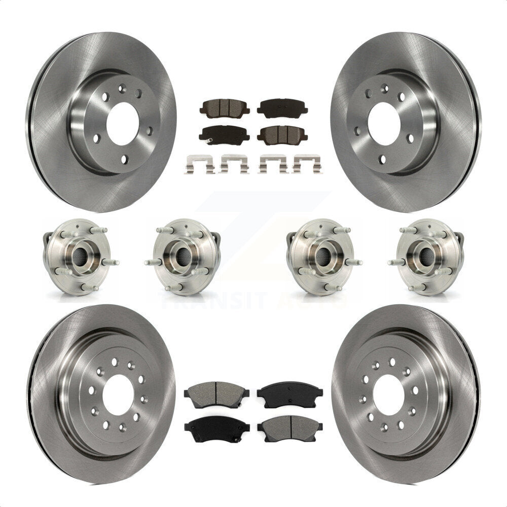 Front Rear Hub Bearings Assembly Disc Brake Rotors And Semi-Metallic Pads Kit (10Pc) For 2013-2015 Cadillac ATS AWD With 300mm Diameter Rotor KBB-115240 by Transit Auto