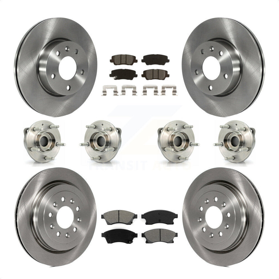 Front Rear Hub Bearings Assembly Disc Brake Rotors And Semi-Metallic Pads Kit (10Pc) For 2013-2015 Cadillac ATS AWD With 300mm Diameter Rotor KBB-115240 by Transit Auto