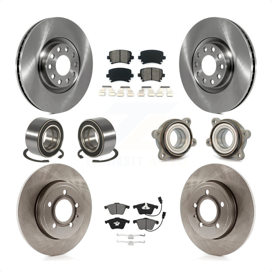 Front Rear Wheel Hub Bearings Assembly Disc Brake Rotors And Semi-Metallic Pads Shoes Kit (10Pc) For Audi A4 Quattro KBB-115243 by Transit Auto