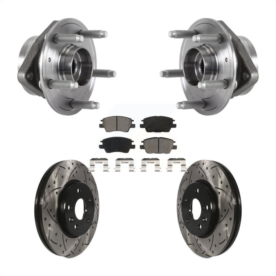 Front Hub Bearing Assembly With Coated Drilled Slotted Disc Brake Rotors And Semi-Metallic Pads Kit For 2016-2019 Chevrolet Cruze KBB-115260 by Transit Auto