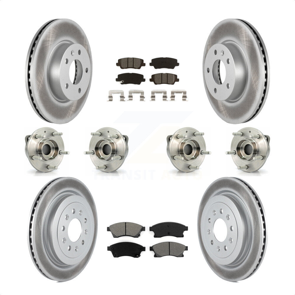 Front Rear Hub Bearings Assembly Coated Disc Brake Rotors And Semi-Metallic Pads Kit (10Pc) For 2013-2015 Cadillac ATS AWD With 300mm Diameter Rotor KBB-115285 by Transit Auto