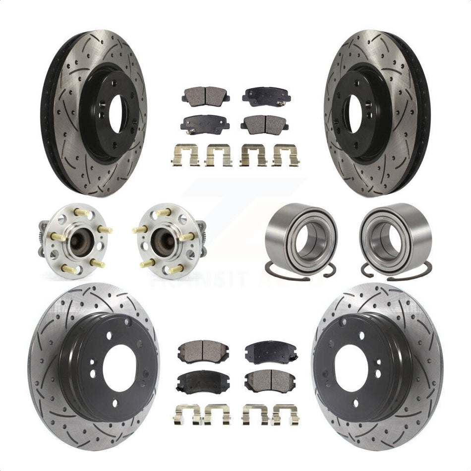 Front Rear Wheel Hub Bearings Assembly Coated Disc Brake Rotors And Semi-Metallic Pads Kit (10Pc) For 2010 Hyundai Sonata 3.3L KBB-115461 by Transit Auto