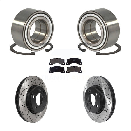 Front Wheel Bearing With Coated Drilled Slotted Disc Brake Rotors And Semi-Metallic Pads Kit For 2016-2017 Volkswagen Touareg KBB-115515 by Transit Auto