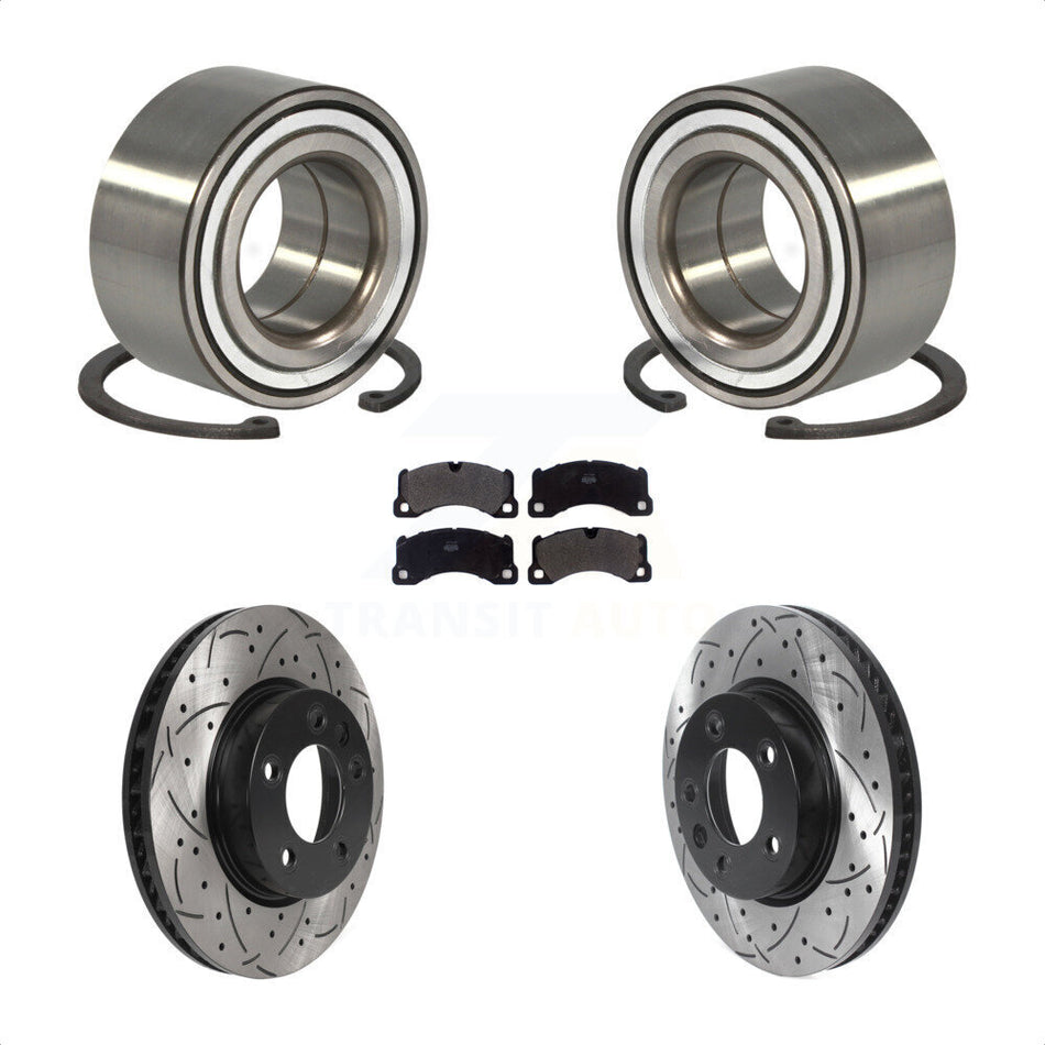 Front Wheel Bearing With Coated Drilled Slotted Disc Brake Rotors And Semi-Metallic Pads Kit For 2016-2017 Volkswagen Touareg KBB-115515 by Transit Auto
