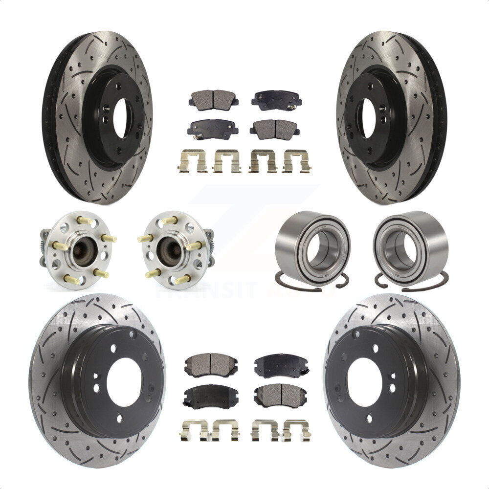 Front Rear Wheel Hub Bearings Assembly Coated Disc Brake Rotors And Ceramic Pads Kit (10Pc) For 2010 Hyundai Sonata 3.3L KBB-115612 by Transit Auto