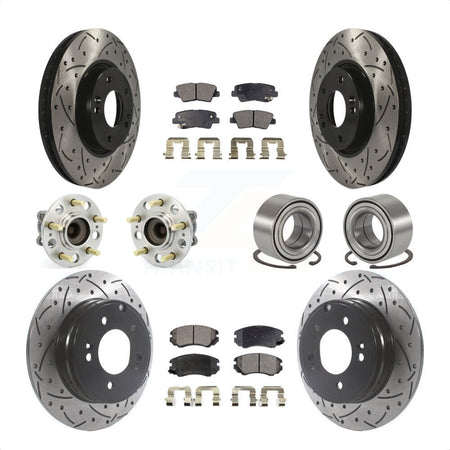 Front Rear Wheel Hub Bearings Assembly Coated Disc Brake Rotors And Ceramic Pads Kit (10Pc) For 2010 Hyundai Sonata 3.3L KBB-115612 by Transit Auto