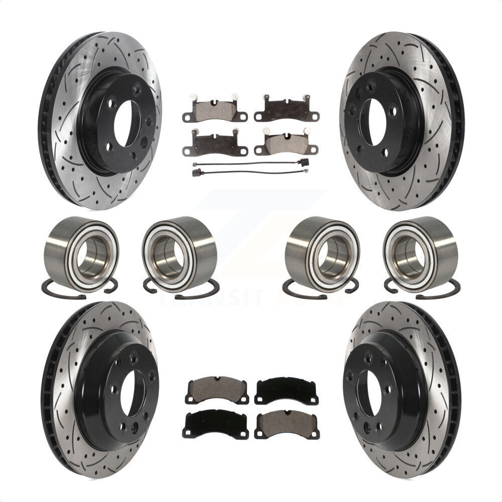 Front Rear Wheel Bearings Coated Disc Brake Rotors And Ceramic Pads Kit (10Pc) For 2016-2017 Volkswagen Touareg KBB-115679 by Transit Auto