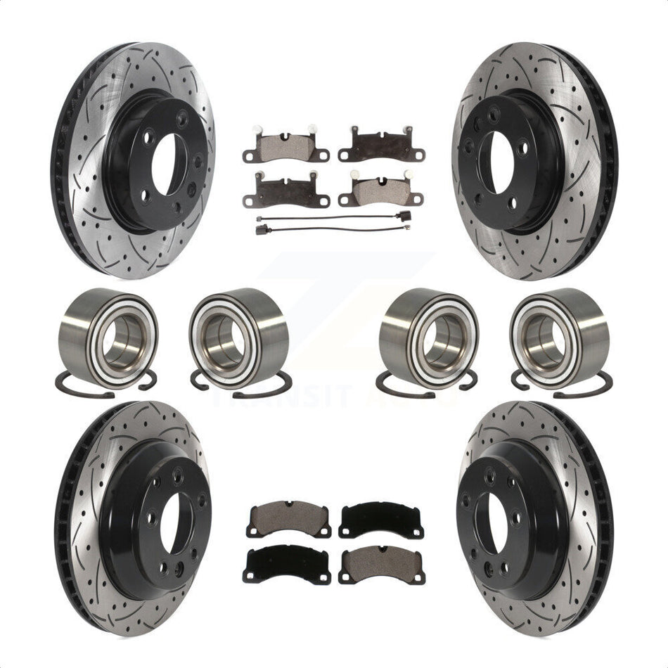 Front Rear Wheel Bearings Coated Disc Brake Rotors And Ceramic Pads Kit (10Pc) For 2016-2017 Volkswagen Touareg KBB-115679 by Transit Auto