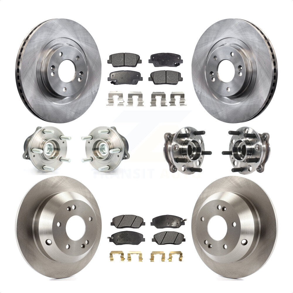 Front Rear Hub Bearings Assembly Disc Brake Rotors And Semi-Metallic Pads Kit (10Pc) For 2015-2016 Hyundai Santa Fe XL FWD with 3.3L KBB-115706 by Transit Auto