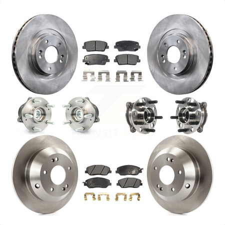 Front Rear Hub Bearings Assembly Disc Brake Rotors And Semi-Metallic Pads Kit (10Pc) For 2015-2016 Hyundai Santa Fe XL FWD with 3.3L KBB-115706 by Transit Auto