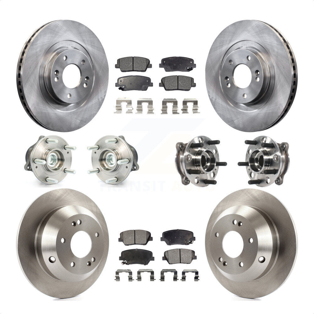 Front Rear Hub Bearings Assembly Disc Brake Rotors And Semi-Metallic Pads Kit (10Pc) For 2015-2016 Hyundai Santa Fe Sport FWD with 2.4L 2.0L KBB-115707 by Transit Auto