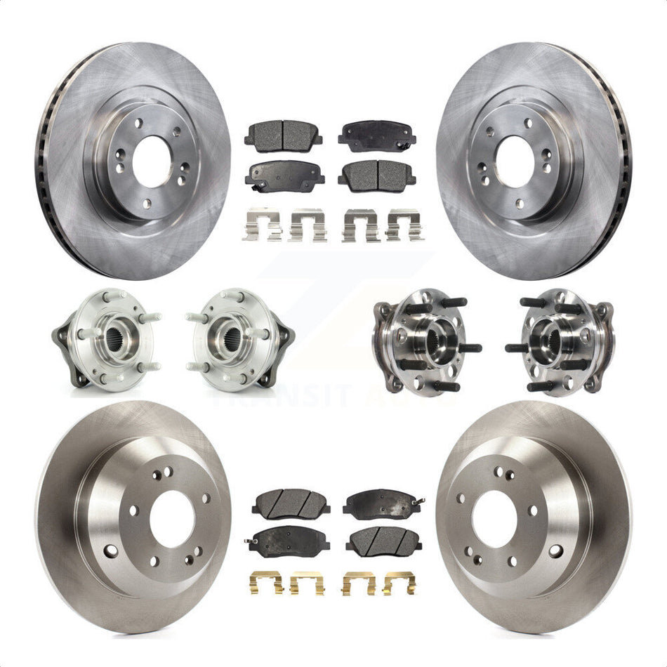 Front Rear Hub Bearings Assembly Disc Brake Rotors And Semi-Metallic Pads Kit (10Pc) For Hyundai Santa Fe XL AWD with 3.3L KBB-115714 by Transit Auto
