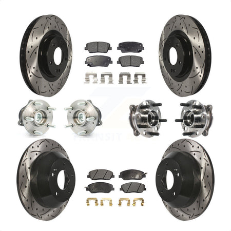 Front Rear Hub Bearings Assembly Coated Disc Brake Rotors And Semi-Metallic Pads Kit (10Pc) For 2015-2016 Hyundai Santa Fe XL FWD with 3.3L KBB-115721 by Transit Auto