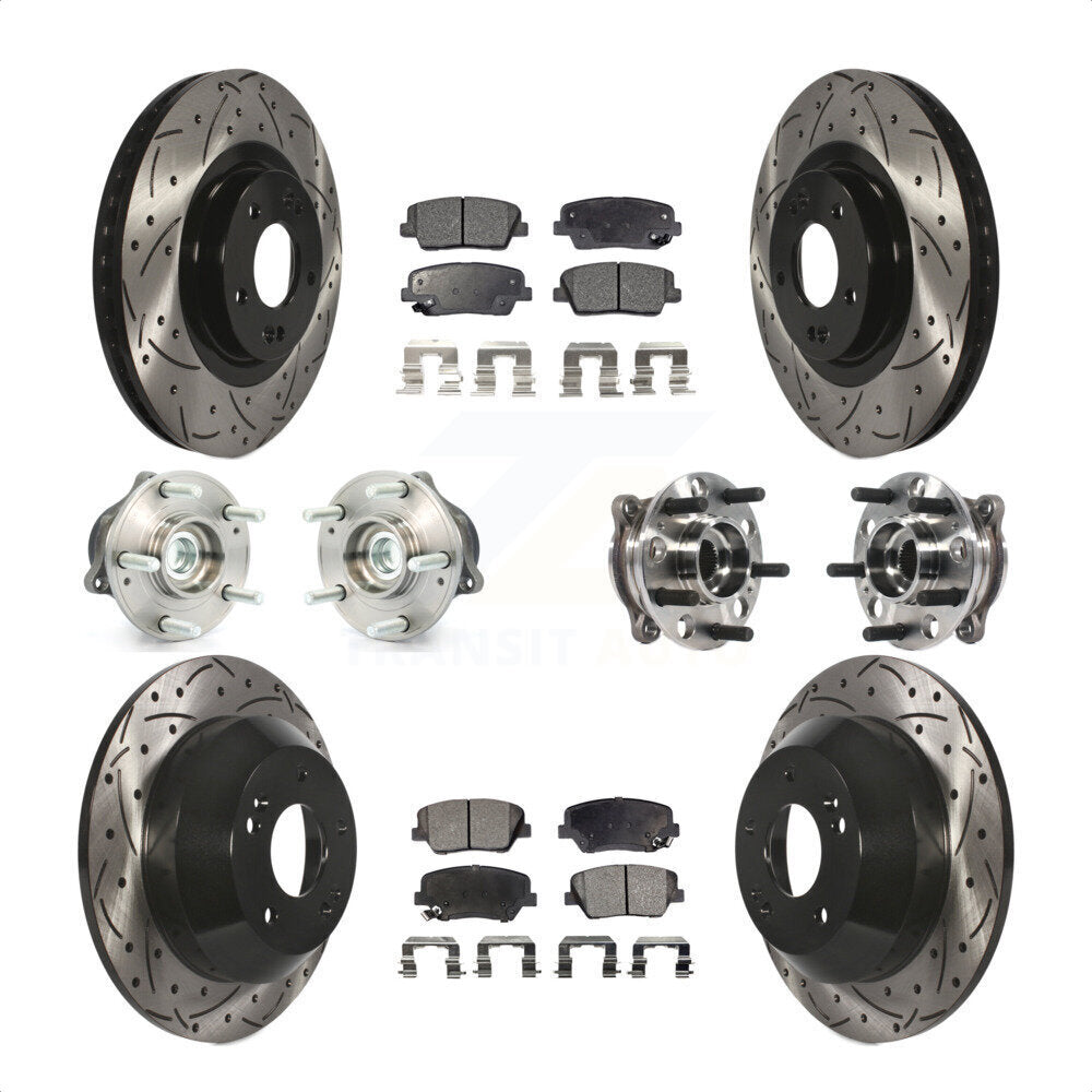 Front Rear Hub Bearings Assembly Coated Disc Brake Rotors And Semi-Metallic Pads Kit (10Pc) For 2015-2016 Hyundai Santa Fe Sport FWD with 2.4L 2.0L KBB-115722 by Transit Auto