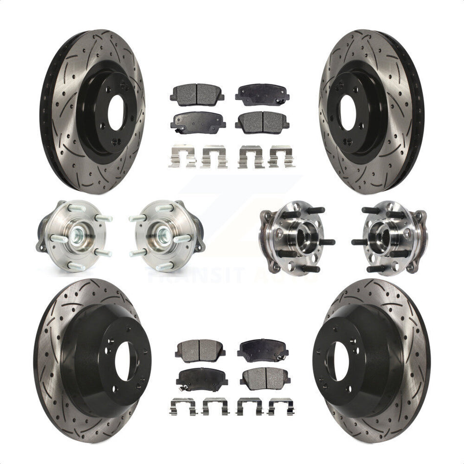 Front Rear Hub Bearings Assembly Coated Disc Brake Rotors And Semi-Metallic Pads Kit (10Pc) For 2015-2016 Hyundai Santa Fe Sport FWD with 2.4L 2.0L KBB-115722 by Transit Auto