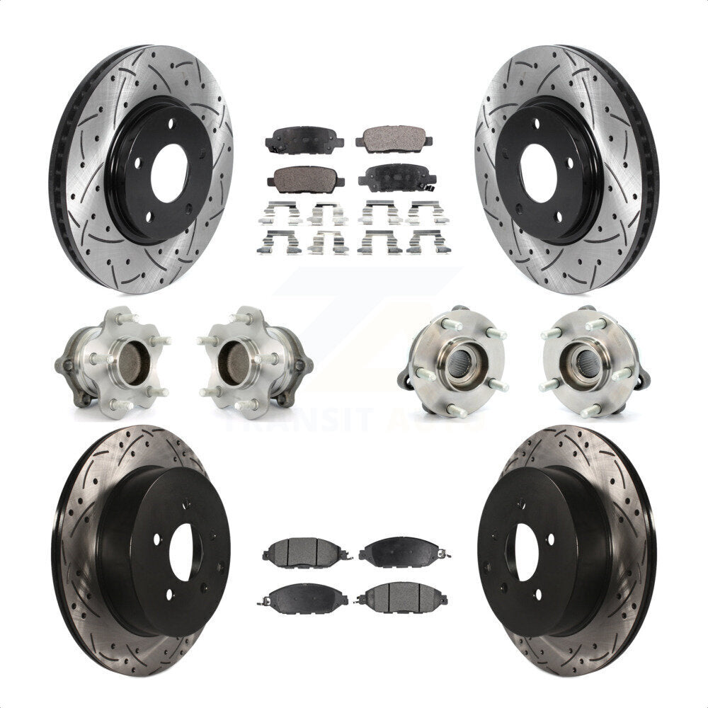 Front Rear Hub Bearings Assembly Coated Disc Brake Rotors And Semi-Metallic Pads Kit (10Pc) For 2016 Nissan Pathfinder FWD From 11 15 KBB-115731 by Transit Auto