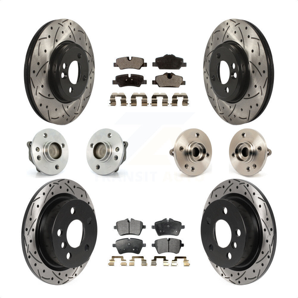 Front Rear Hub Bearings Coated Disc Brake Rotors And Semi-Metallic Pads Kit (10Pc) For 2015 Mini Cooper Convertible with 2.0L 1.5L With 294mm Diameter Rotor 4 Lug Wheels KBB-115738 by Transit Auto