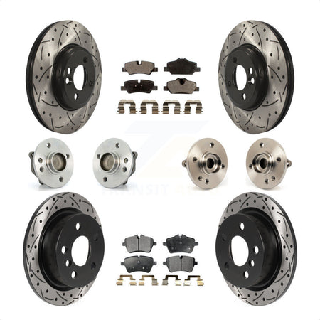 Front Rear Hub Bearings Coated Disc Brake Rotors And Semi-Metallic Pads Kit (10Pc) For 2015 Mini Cooper Convertible with 2.0L 1.5L With 294mm Diameter Rotor 4 Lug Wheels KBB-115738 by Transit Auto