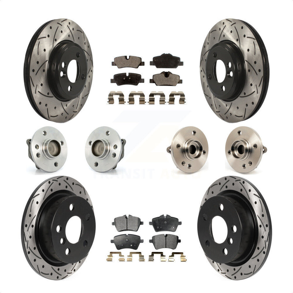 Front Rear Hub Bearings Coated Disc Brake Rotors And Semi-Metallic Pads Kit (10Pc) For 2015 Mini Cooper Convertible with 2.0L 1.5L With 294mm Diameter Rotor 4 Lug Wheels KBB-115738 by Transit Auto