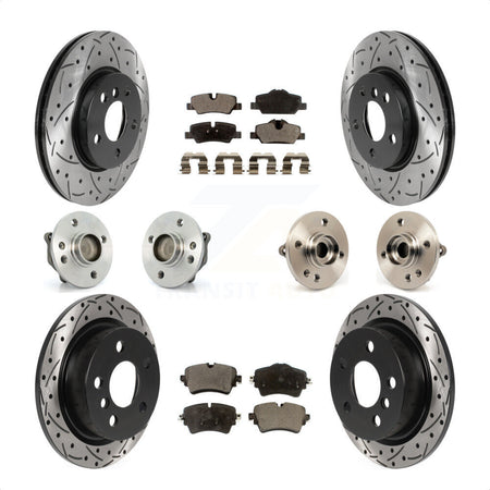 Front Rear Hub Bearings Coated Disc Brake Rotors And Semi-Metallic Pads Kit (10Pc) For 2015 Mini Cooper Convertible with 2.0L 1.5L With 294mm Diameter Rotor 5 Lug Wheels KBB-115741 by Transit Auto