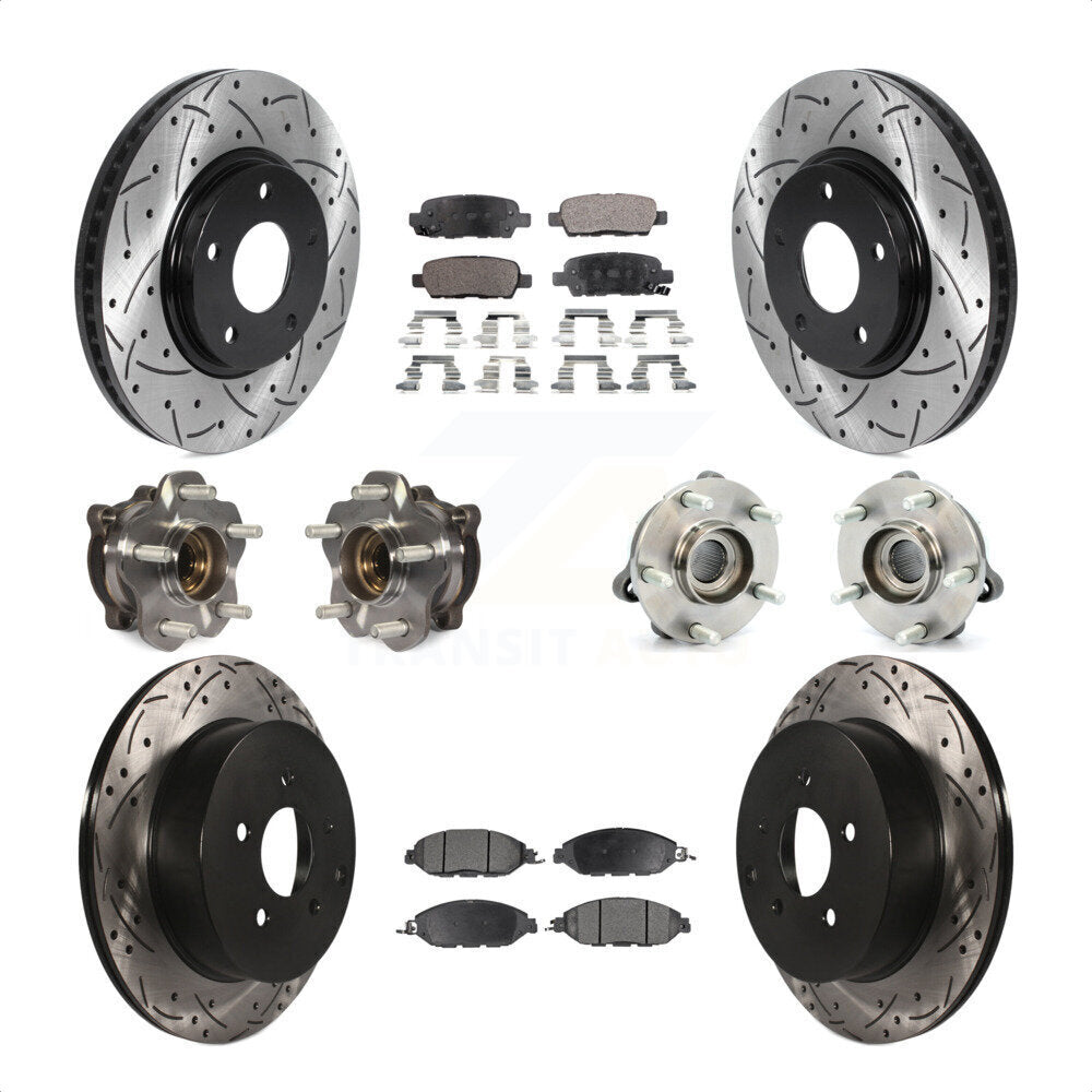 Front Rear Hub Bearings Assembly Coated Disc Brake Rotors And Semi-Metallic Pads Kit (10Pc) For 2016 Nissan Pathfinder 4WD From 11 15 KBB-115743 by Transit Auto