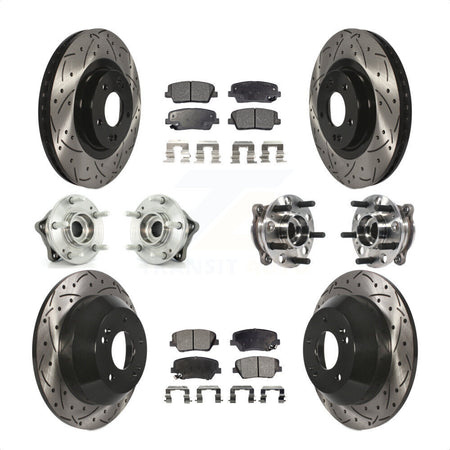 Front Rear Hub Bearings Assembly Coated Disc Brake Rotors And Semi-Metallic Pads Kit (10Pc) For 2015-2016 Hyundai Santa Fe Sport AWD with 2.4L 2.0L KBB-115763 by Transit Auto
