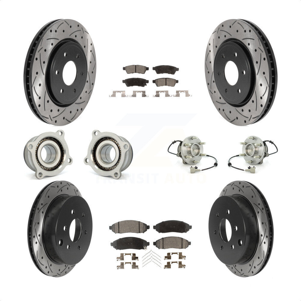 Front Rear Hub Bearings Assembly Coated Disc Brake Rotors And Semi-Metallic Pads Kit (10Pc) For Nissan Frontier Xterra Suzuki Equator KBB-115773 by Transit Auto